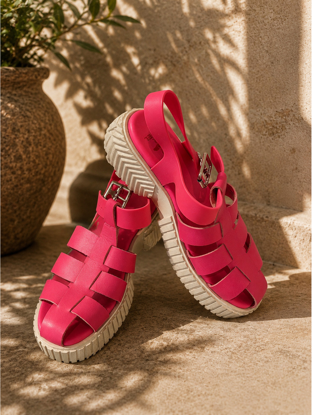 Sorel Pink Platform Buckle Sandals